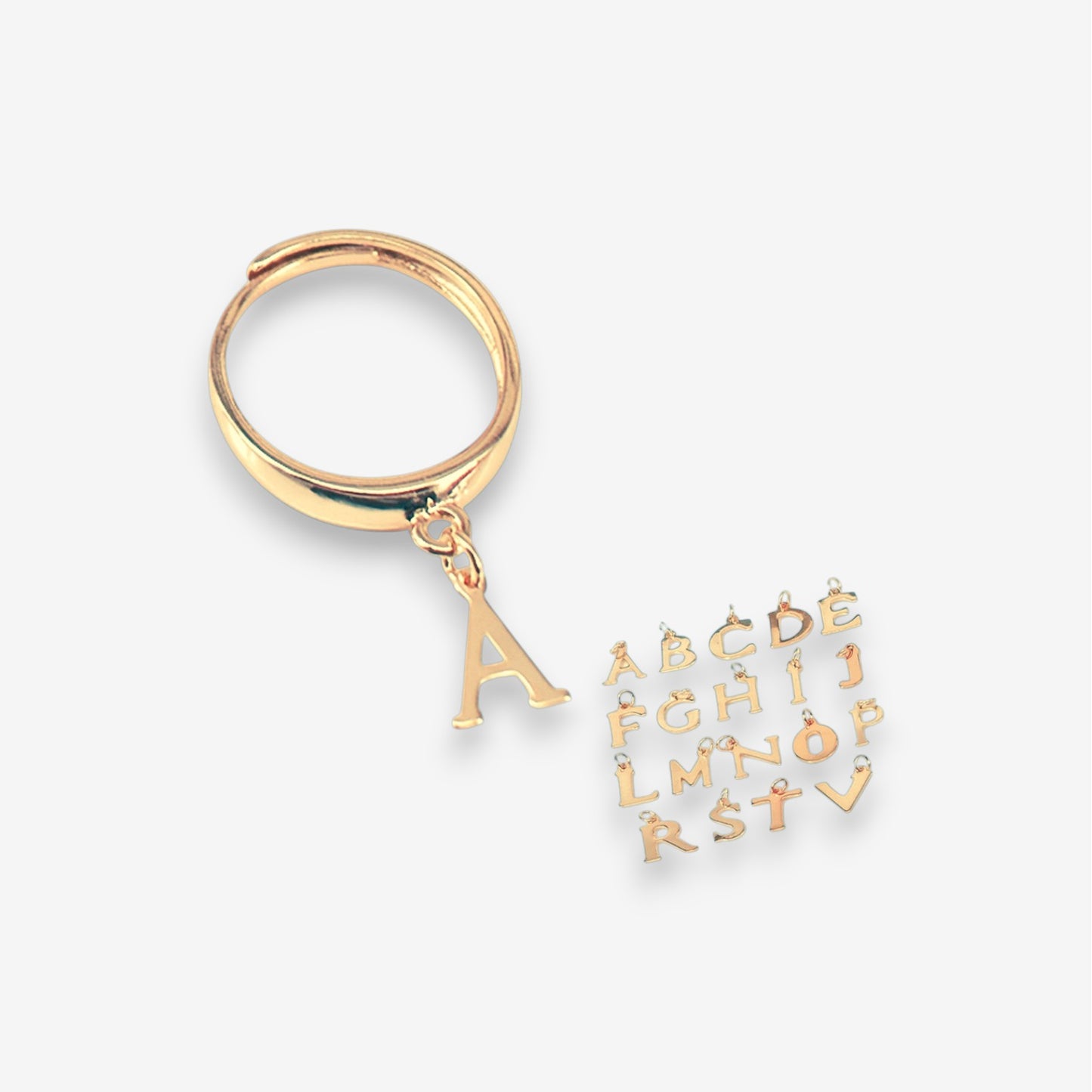 Anello Donna in Argento 925 Regolabile con pendente a lettera Oro