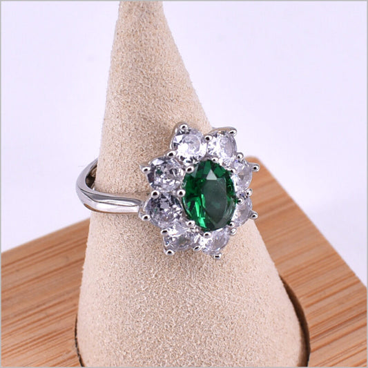 Anello Fiore in argento 925 regolabile con zirconi 16x18 mm