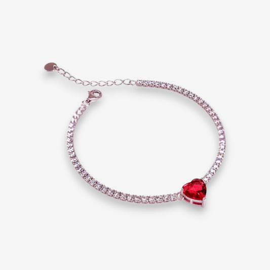 Bracciale Tennis Donna in Argento 925 con cuore centrale