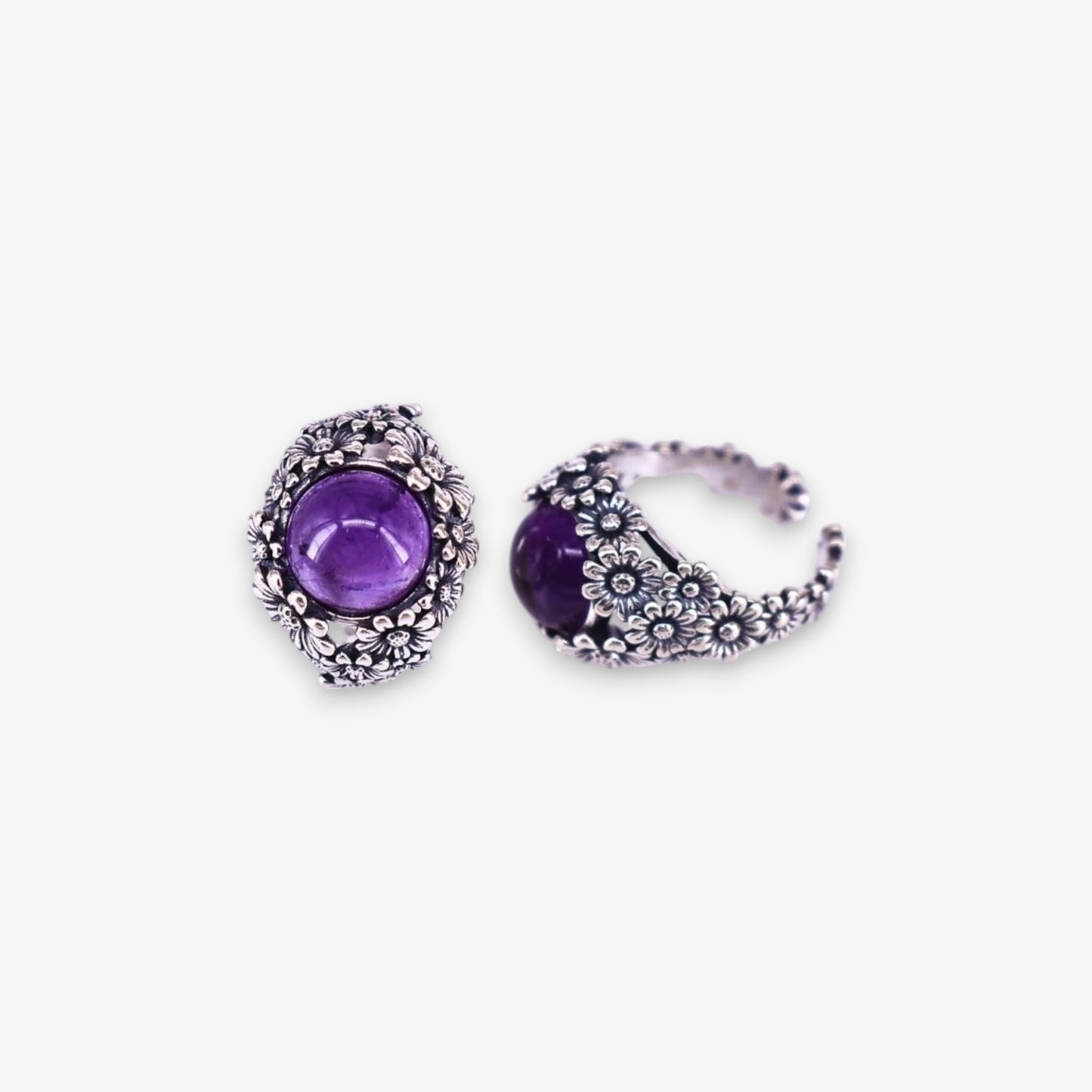 Anello Donna Fiorato in Argento 925 Regolabile con pietra dura