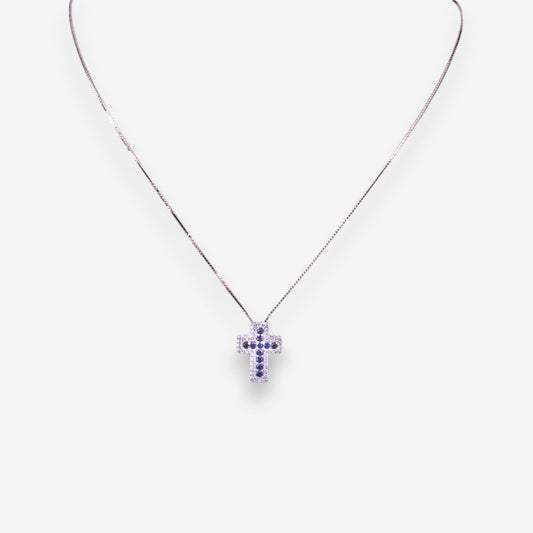 Collana Uomo Croce in Argento 925 con zirconi Blu