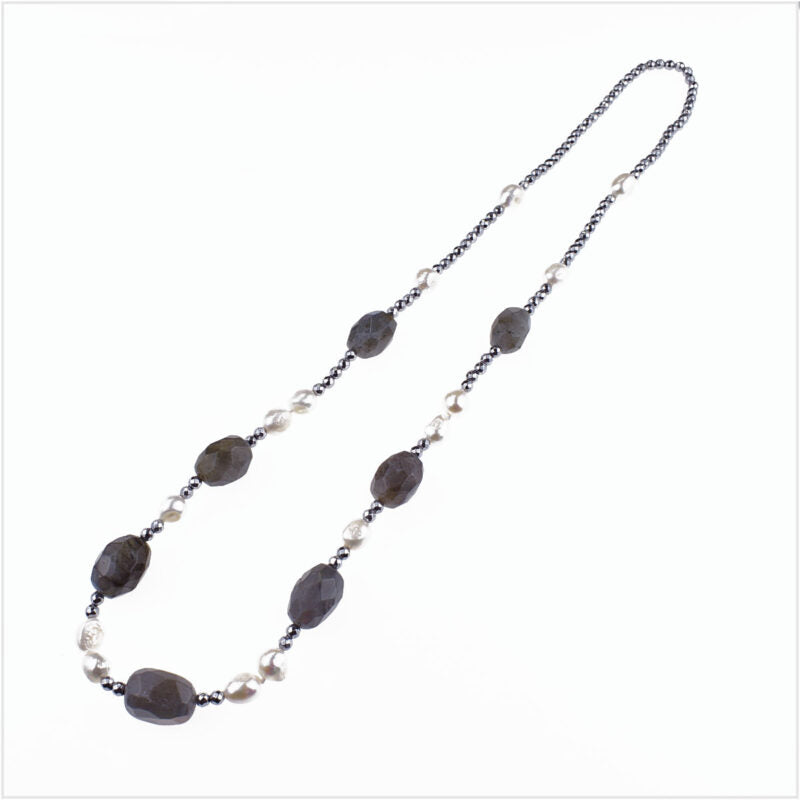 Collana Donna con pietre dure ematite e perle di fiume 65 cm