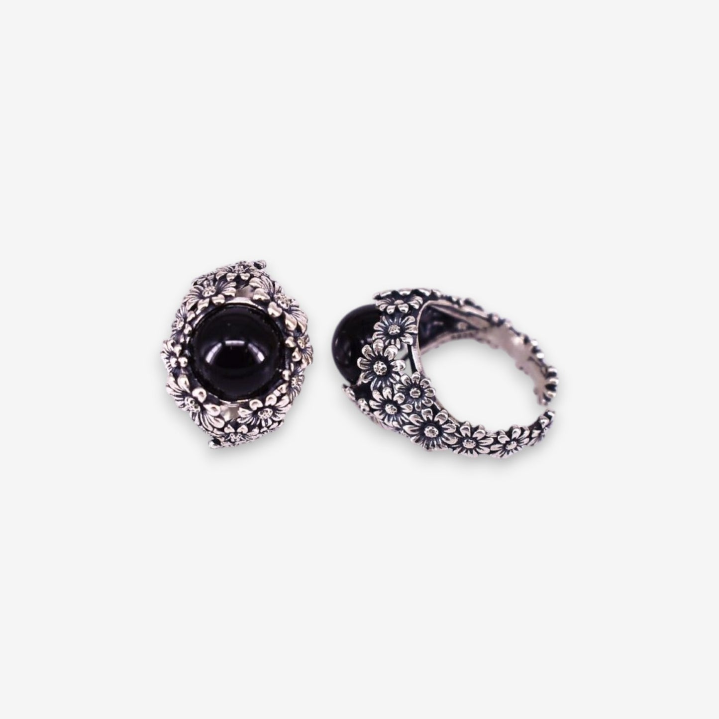 Anello Donna Fiorato in Argento 925 Regolabile con pietra dura