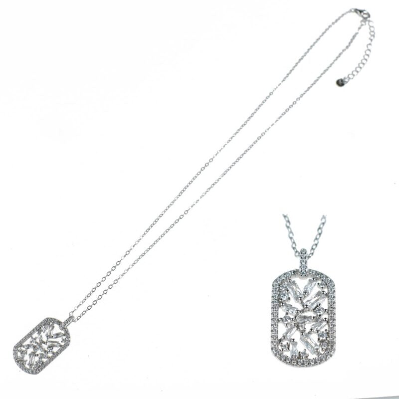 Collana in Argento 925 con ciondolo zirconato rettangolare
