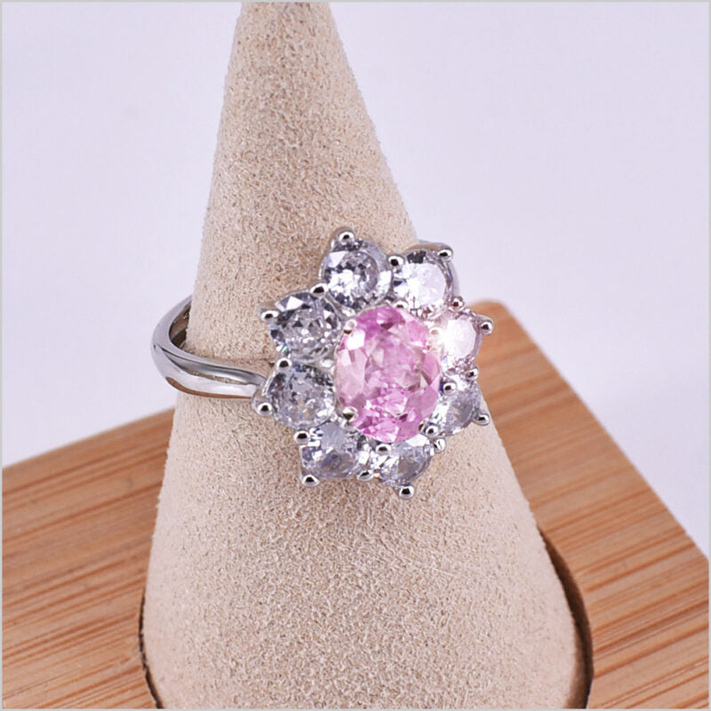 Anello Fiore in argento 925 regolabile con zirconi 12x14 mm