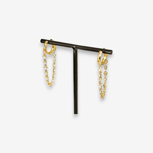 Orecchini Donna a Cerchio in Argento 925 con catena zirconata