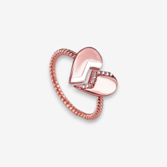 Anello Donna Cuore Spezzato in Argento 925 Regolabile con zirconi Oro rosa