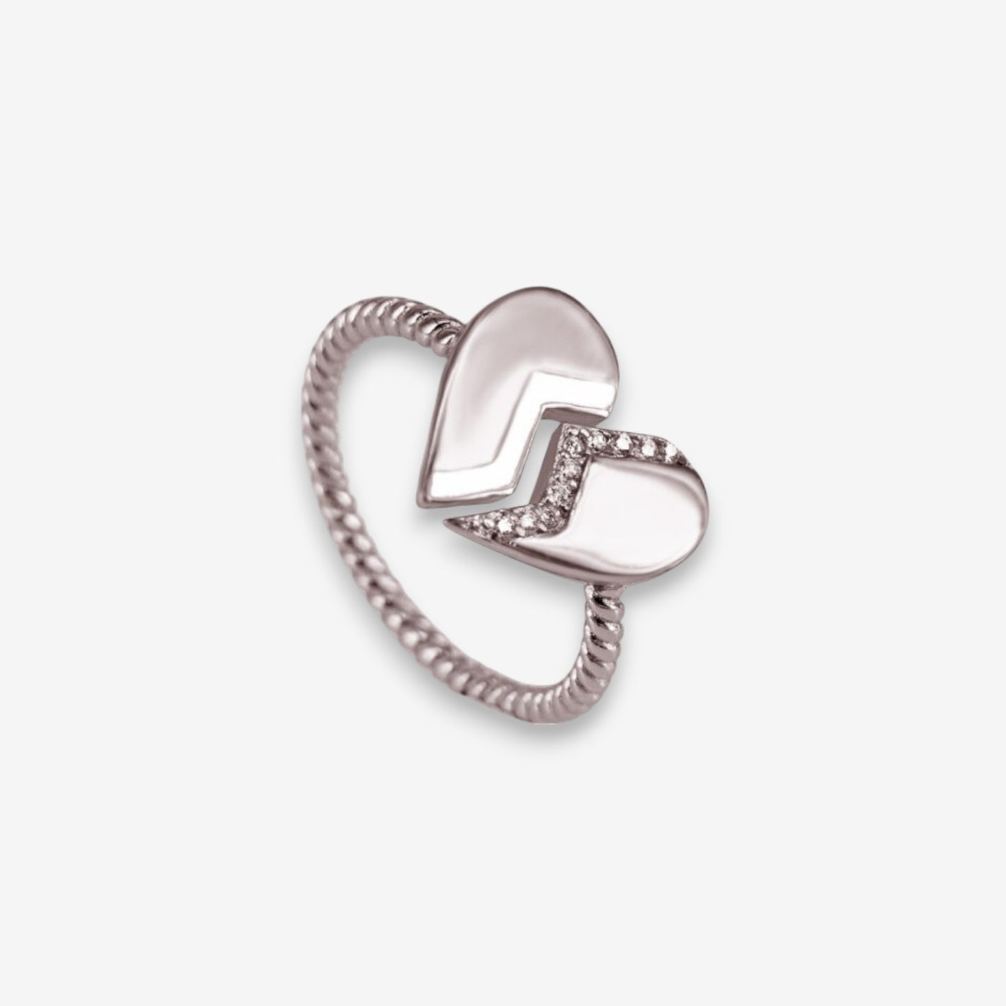 Anello Donna Cuore Spezzato in Argento 925 Regolabile con zirconi
