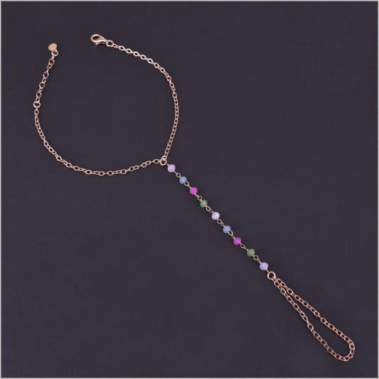 Bracciale baciamano in Argento 925 con catena rosario e cristalli multicolore