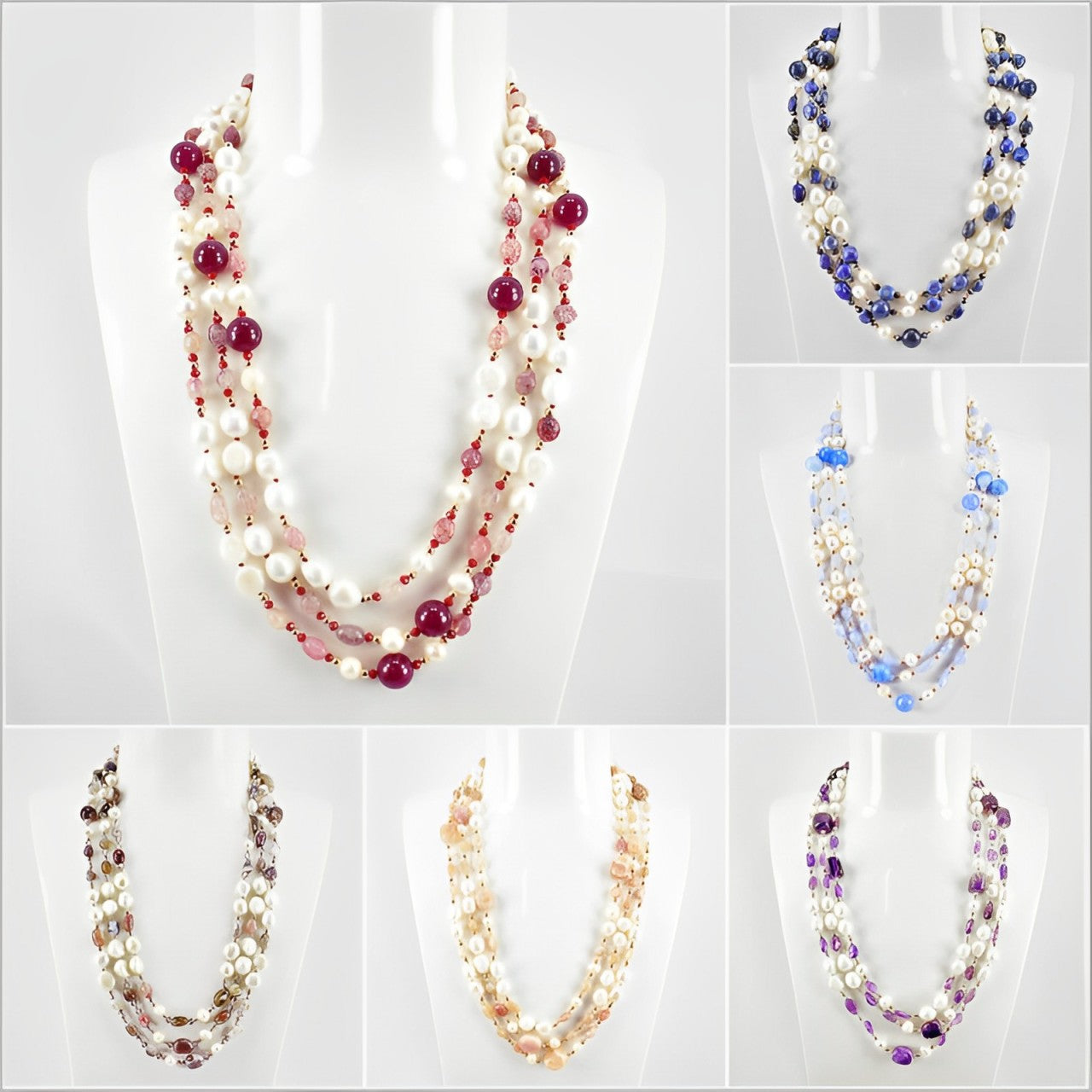 Collana Donna con pietre dure e perle di fiume 65 cm