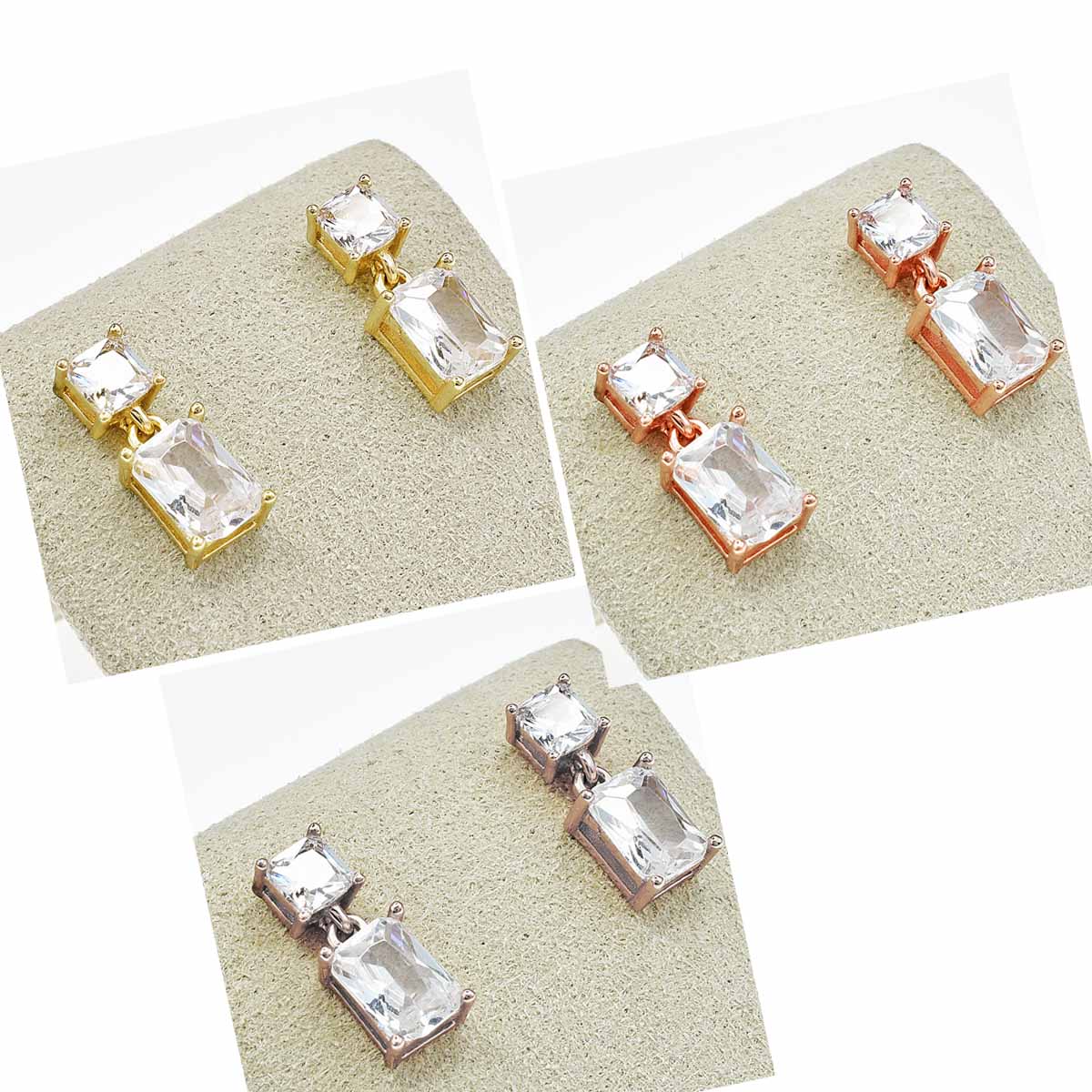 Orecchini Donna Punto Luce in Argento 925 con zirconi rettangolari pendenti