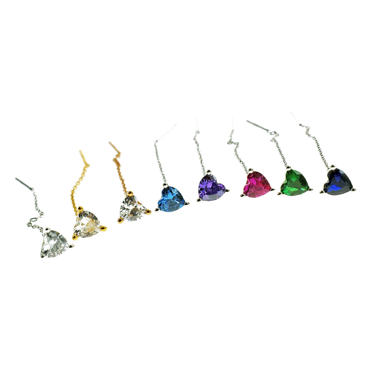 Orecchini Donna in Argento 925 a Catena con zircone Cuore pendente