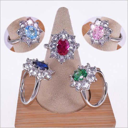 Anello Fiore in argento 925 regolabile con zirconi 16x18 mm