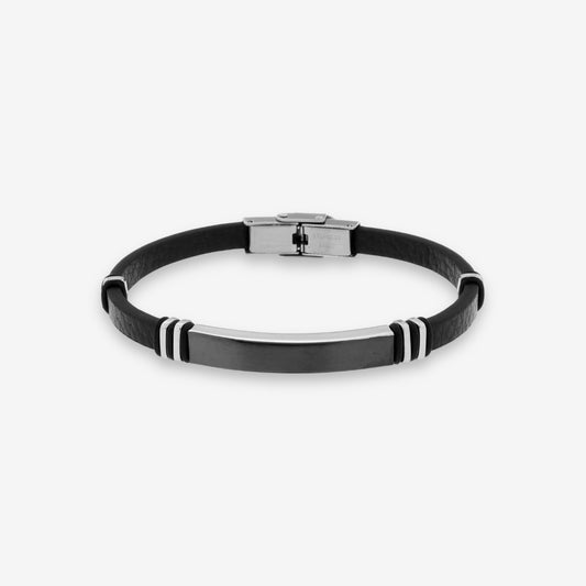 Bracciale Uomo in Eco Pelle con Targhetta In Acciaio Inox