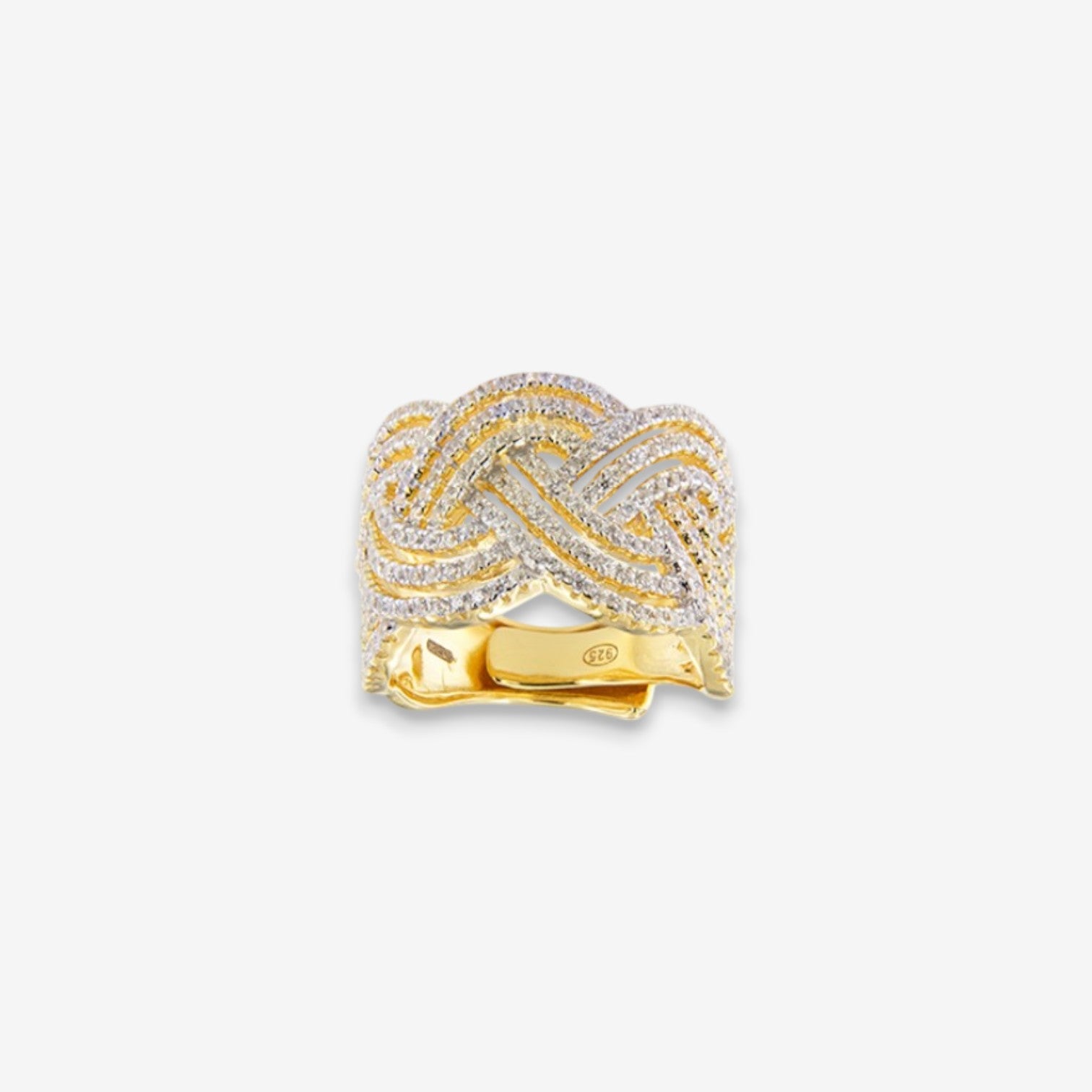 Anello Donna in Argento 925 Regolabile a fascia intrecciata con zirconi bianchi
