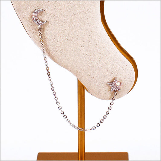 Orecchini Doppio Buco in Argento 925 con stella e luna