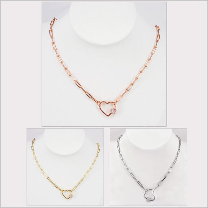 Collana a maglia rettangolare in Argento 925 con Cuore e zirconi