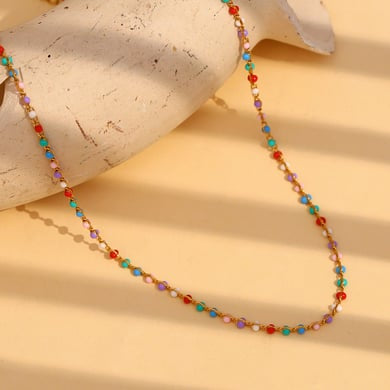 Collana Donna in Acciaio Inox con perline multicolore