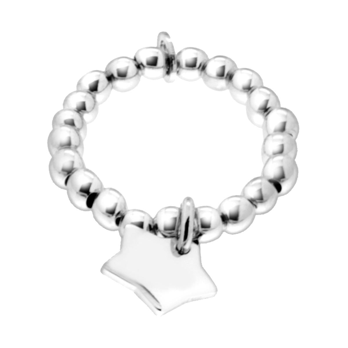 Anello Elastico con Palline e Stella pendente Plain in ARGENTO 925 Galvanica Rodio