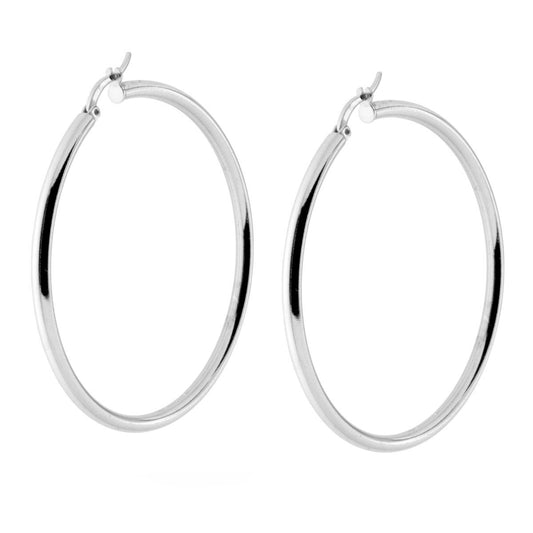 Orecchini a Cerchio Liscio mm 56 con canna mm 3.1 in ARGENTO 925 Galvanica Rodio