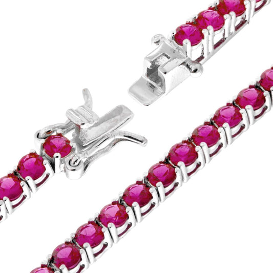 Bracciale Tennis Griffe cm 18 con Zirconi mm 3 Rosso Rubino in ARGENTO 925 Galvanica Rodio
