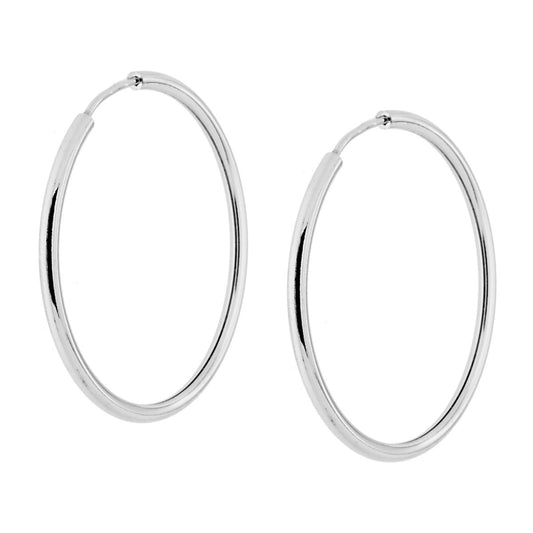 Orecchini Cerchio canna liscia chiusura a scomparsa mm 1,7 diametro mm 30 in ARGENTO 925 Galvanica Rodio