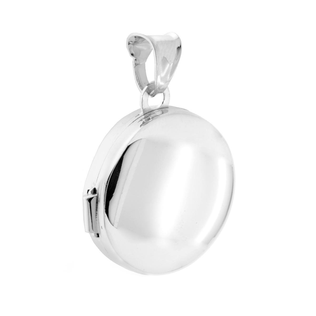 Ciondolo Portafoto a forma Tonda bombato con lavorazione liscia,apribile con interno due piccoli contenitori uguali e coincidenti.<BR>Perfetti per custodire i ricordi pi belli!!