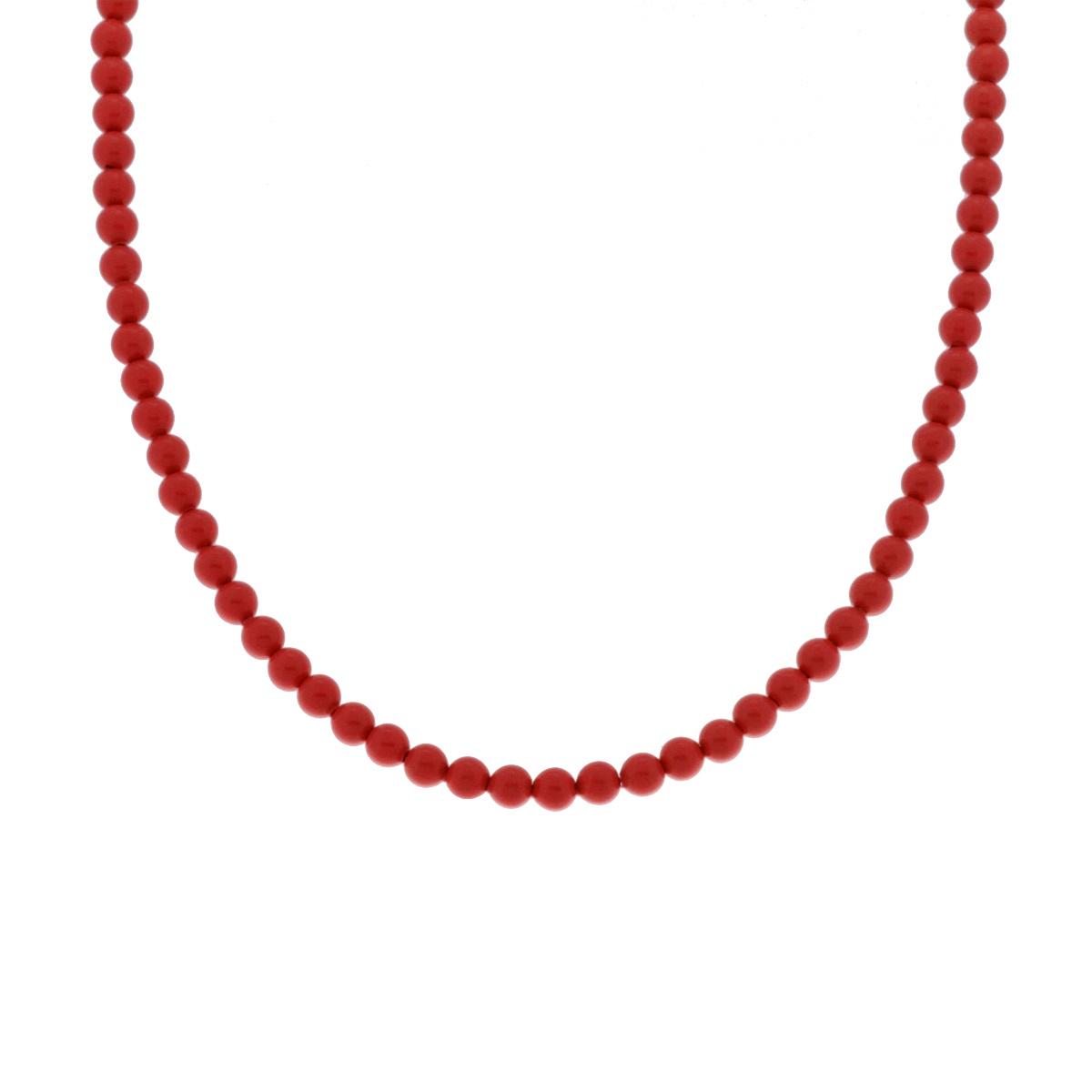 Collana Corallo mm 4 in vetro perlato con filo e chiusura in ARGENTO 925 Galvanica Rodio