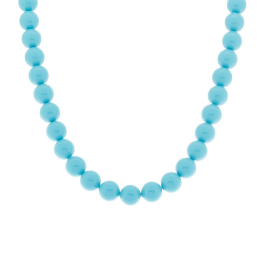 Collana Turchese mm 8 in vetro perlato con filo e chiusura in ARGENTO 925 Galvanica Rodio