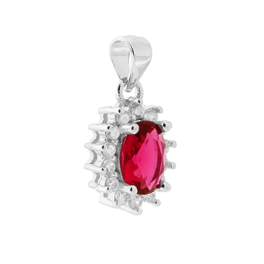 Ciondolo con forma Ovale con Zircone Rosso Rubino e Zirconi Bianchi incastonati a giro.