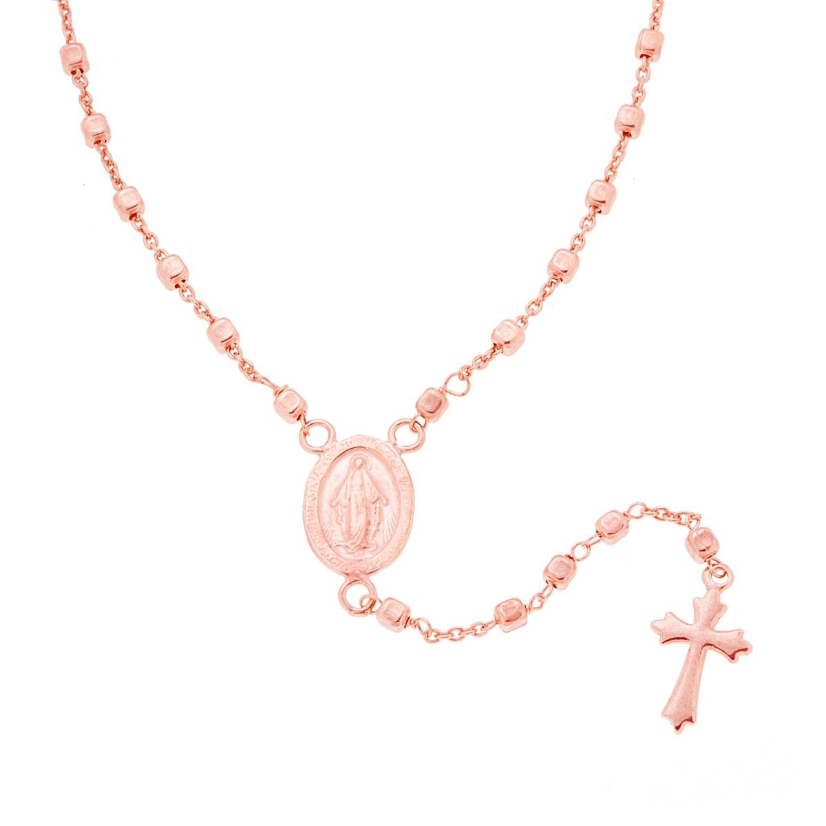 Collana Rosario cm 45 con Grani a Cubetti mm 2.5 in ARGENTO 925 Galvanica Rosa