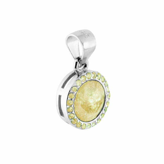 Ciondolo a forma Tonda con Pietra Scoppiata Giallo circondata da Zirconi Gialli.