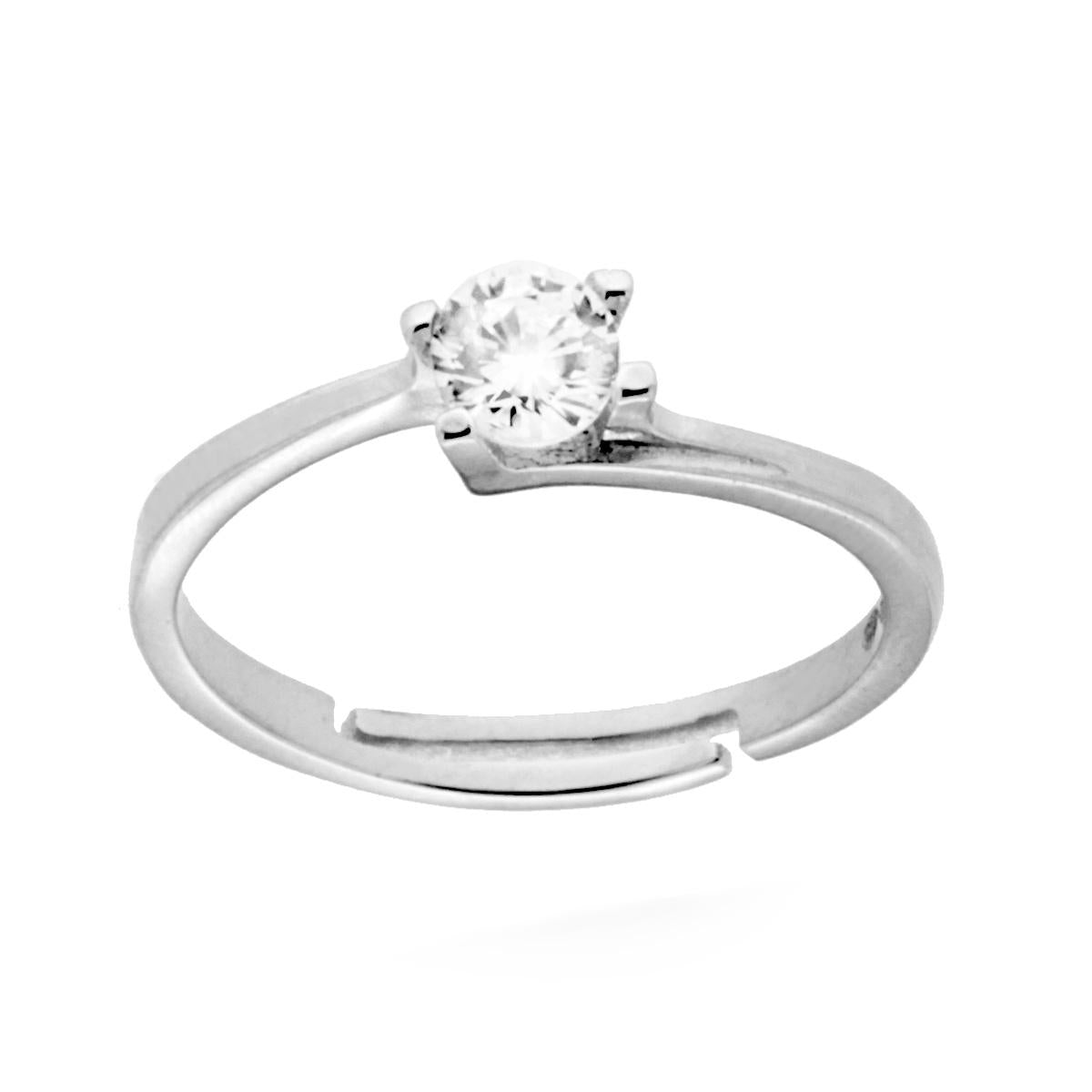Anello Solitario con Cubic Zirconia Bianco mm 4 in ARGENTO 925 Galvanica Rodio