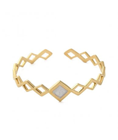 Bracciale Donna Rigido in Acciaio Inox Oro con Rombi Regolabile