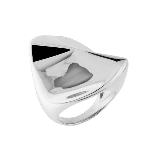 Anello Chunky Fascia Larga Bombata con forma Piegata in ARGENTO 925 Galvanica Rodio