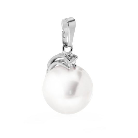 Ciondolo Perla Parigi colore Bianco con Punto Luce Zircone Bianco con montatura griffe.<BR>Made in Italy