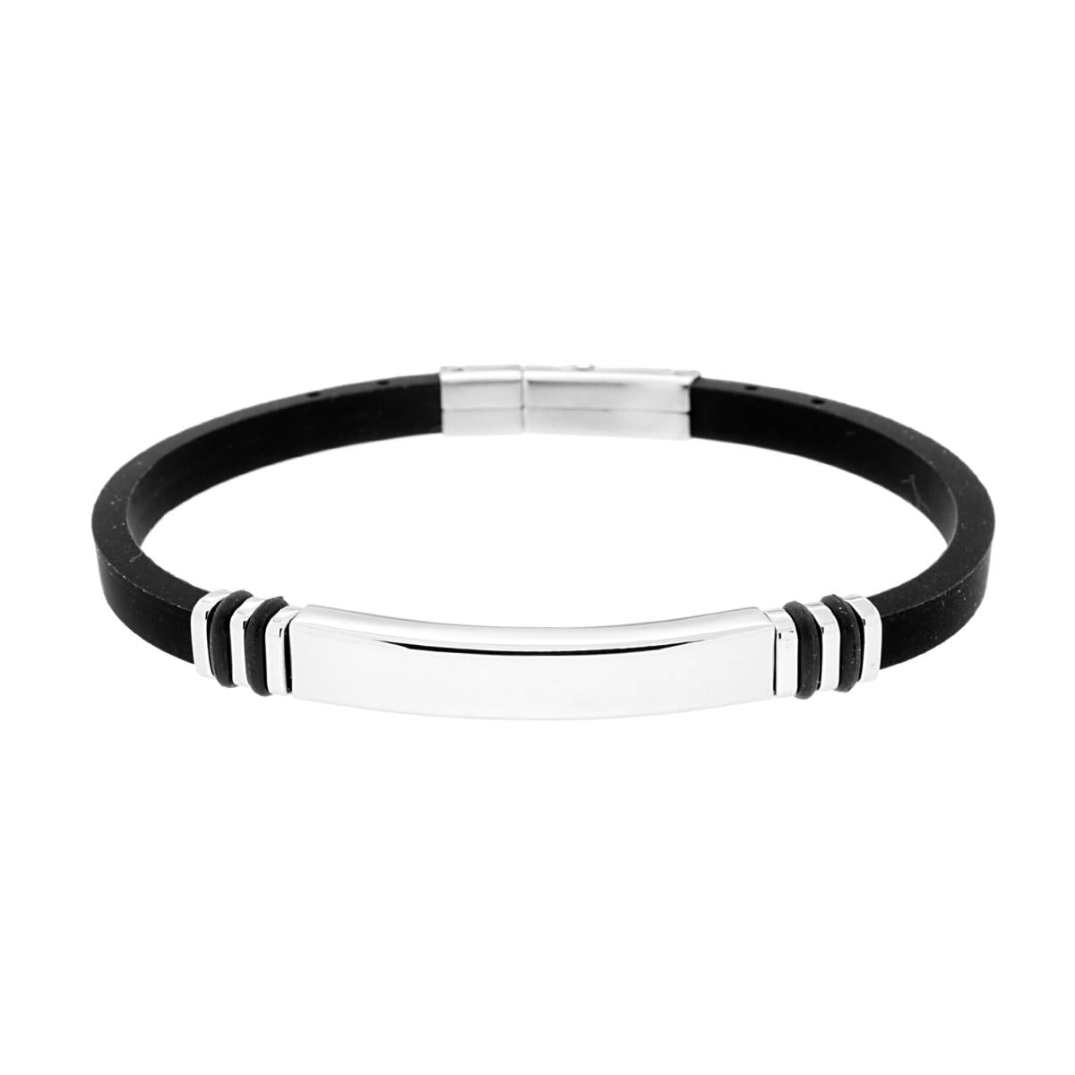 Bracciale in PVC Caucciu Nero con Accessorio Targa in ACCIAIO