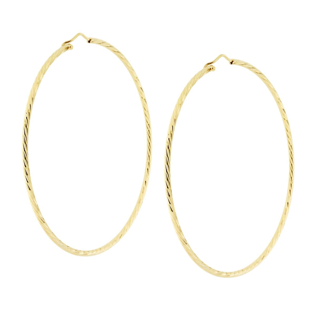Orecchini a Cerchio Diamantato mm 78 con canna mm 2 in ARGENTO 925 Galvanica Oro<BR>