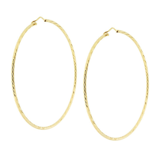 Orecchini a Cerchio Diamantato mm 78 con canna mm 2 in ARGENTO 925 Galvanica Oro<BR>