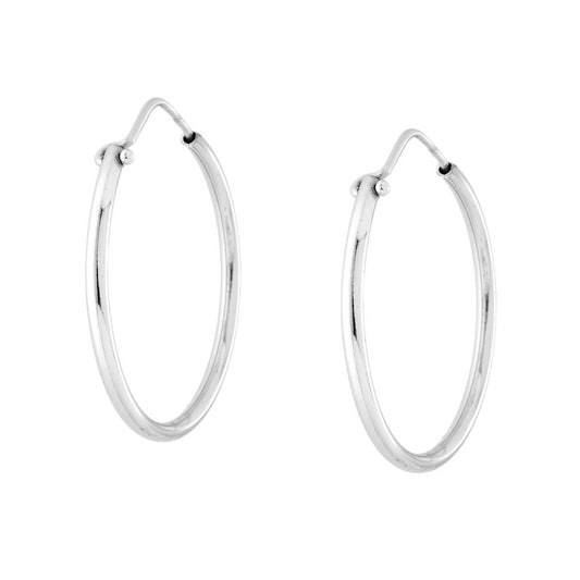 Orecchini a Cerchio Liscio mm 32 in ARGENTO 925 Galvanica Rodio