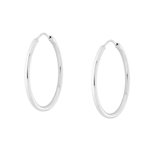 Orecchini a Cerchio Liscio mm 25 in ARGENTO 925 Galvanica Rodio