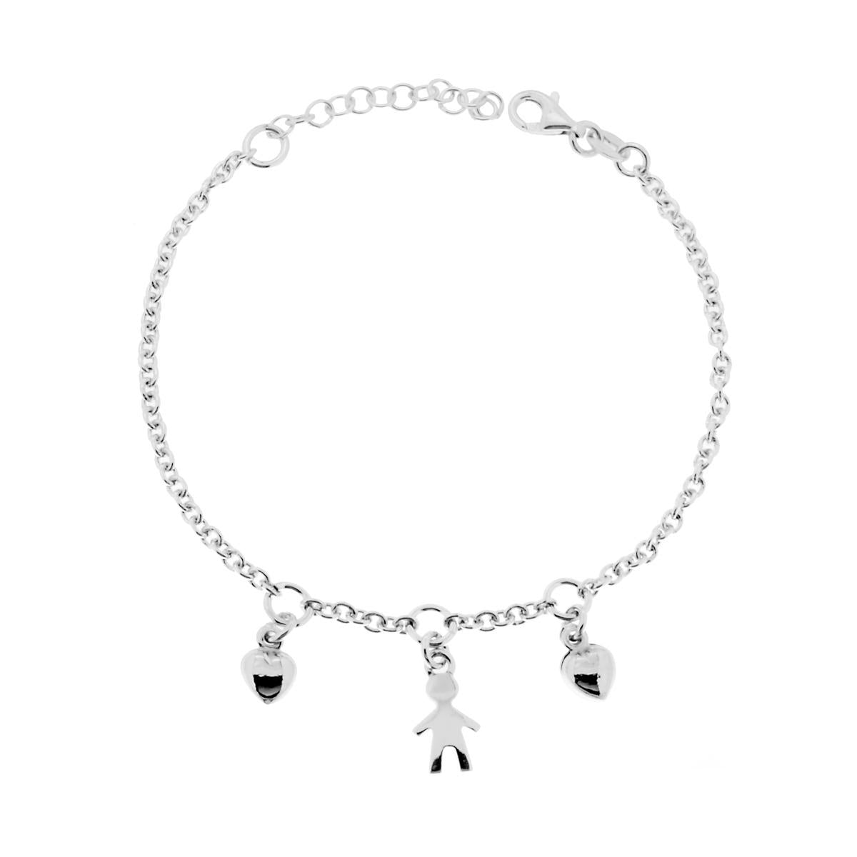 Bracciale con Cuori e Bimbo in ARGENTO 925 Galvanica Rodio