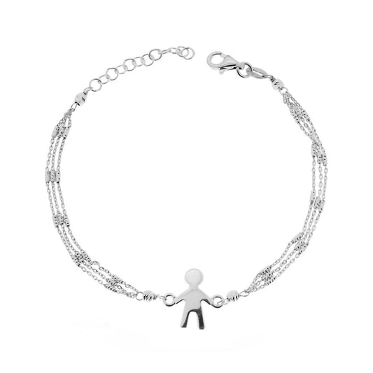 Bracciale tre fili con Palline diamantate e Bimbo in ARGENTO 925 Galvanica Rodio