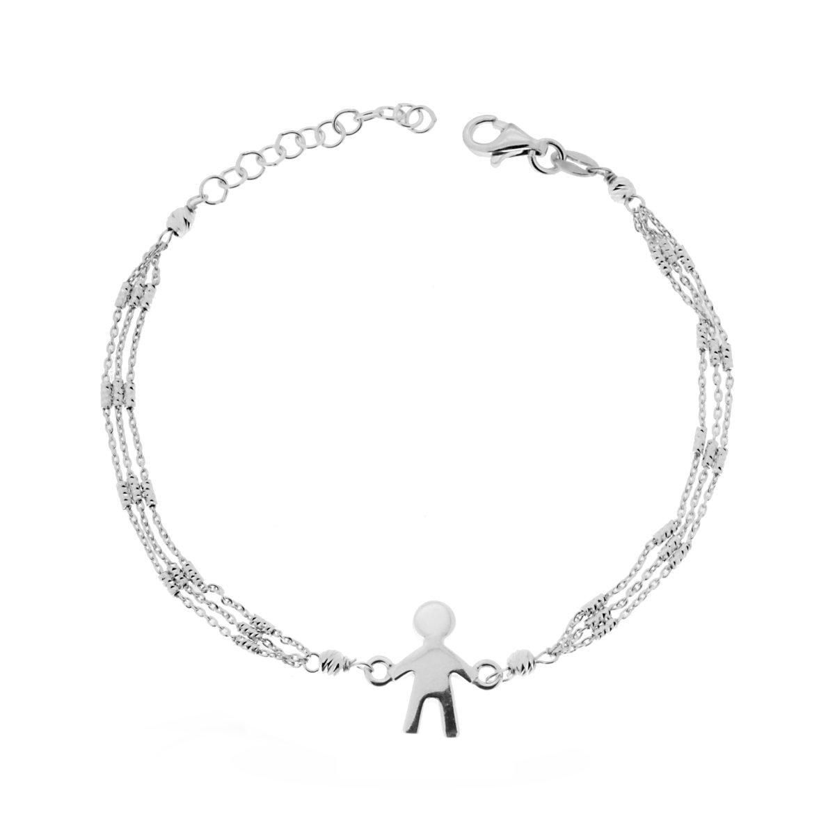 Bracciale tre fili con Palline diamantate e Bimbo in ARGENTO 925 Galvanica Rodio