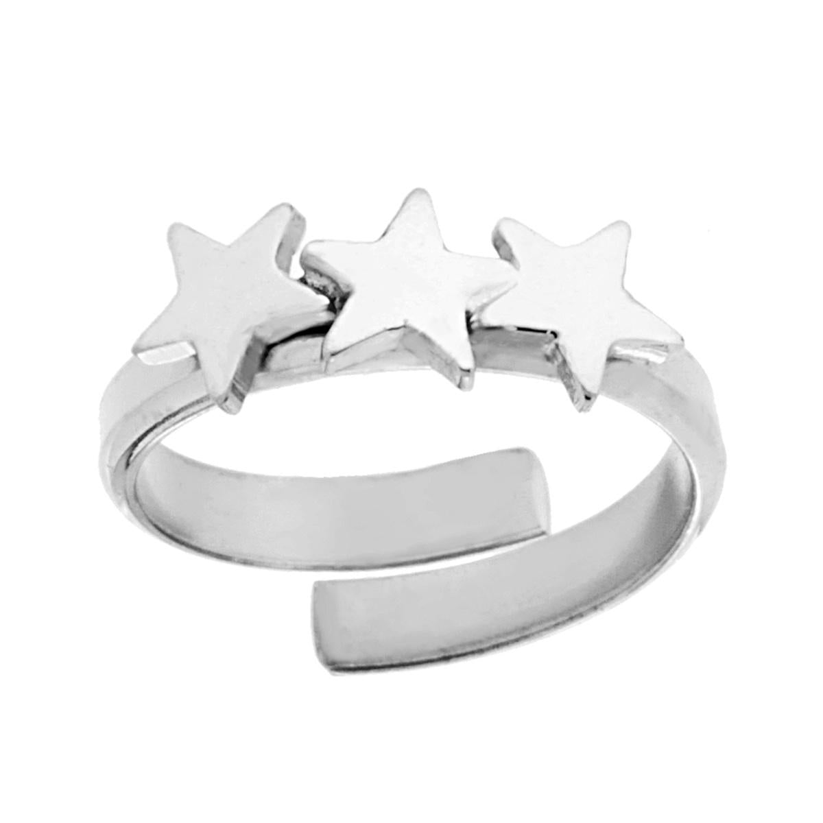 Anello Trilogy di Stelle plain in ARGENTO 925 Galvanica Rodio