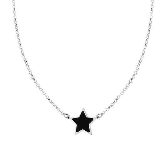 Collana con Stella Nera in ARGENTO 925 Galvanica Rodio