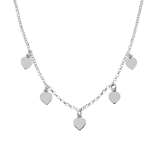 Collana Catena Rolo Diamantata con Cuori plain pendenti in ARGENTO 925 Galvanica Rodio