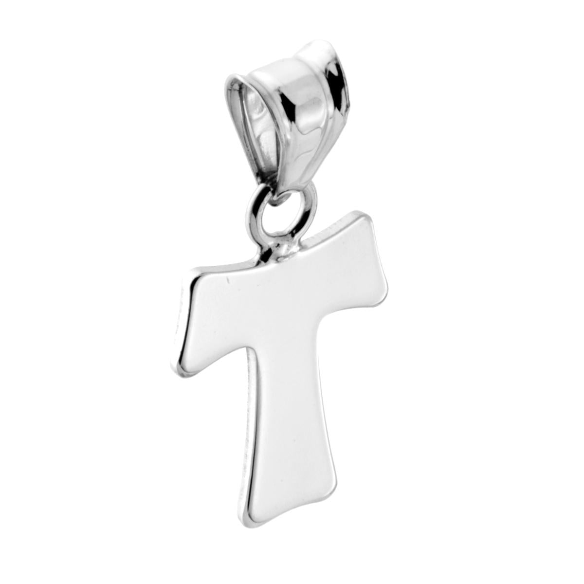 Ciondolo a forma di Croce Tao con lavorazione liscia e lucida.
