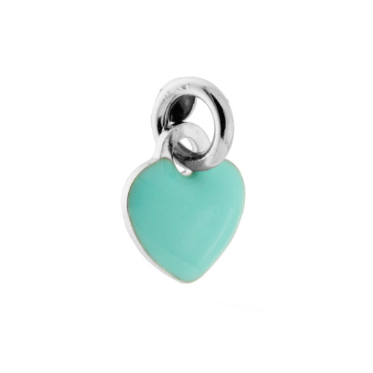 Ciondolo a forma di Cuore con applicazione smalto colore Verde Acqua.