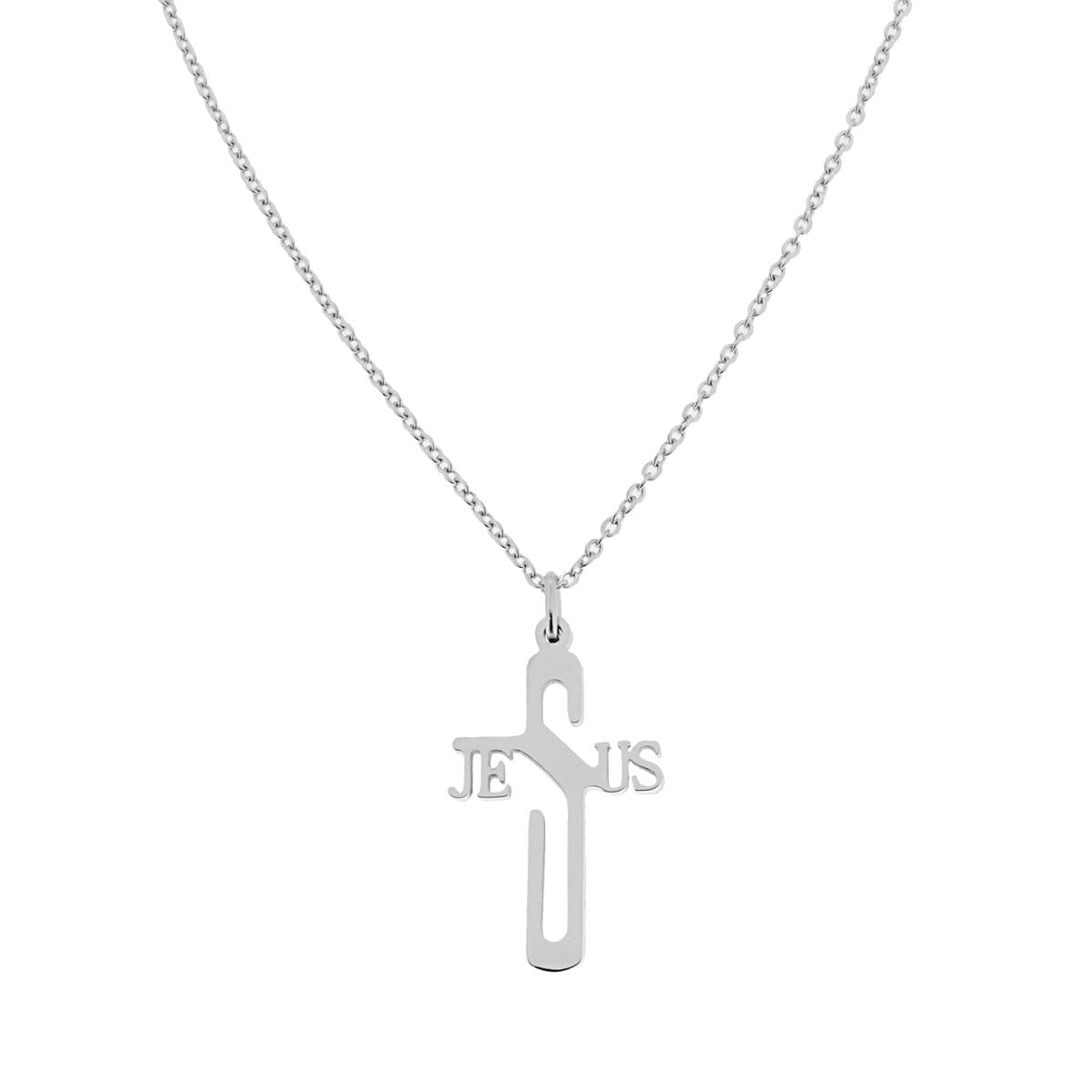 Collana Catena Forzatina con Croce con Scritta Jesus in ACCIAIO